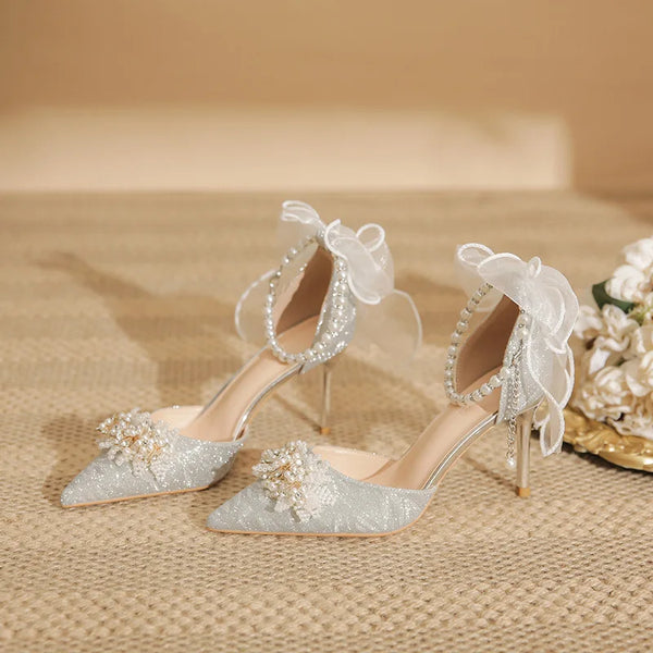 Size 31-43 Silver High Heels Women's Stiletto Bridal Shoes